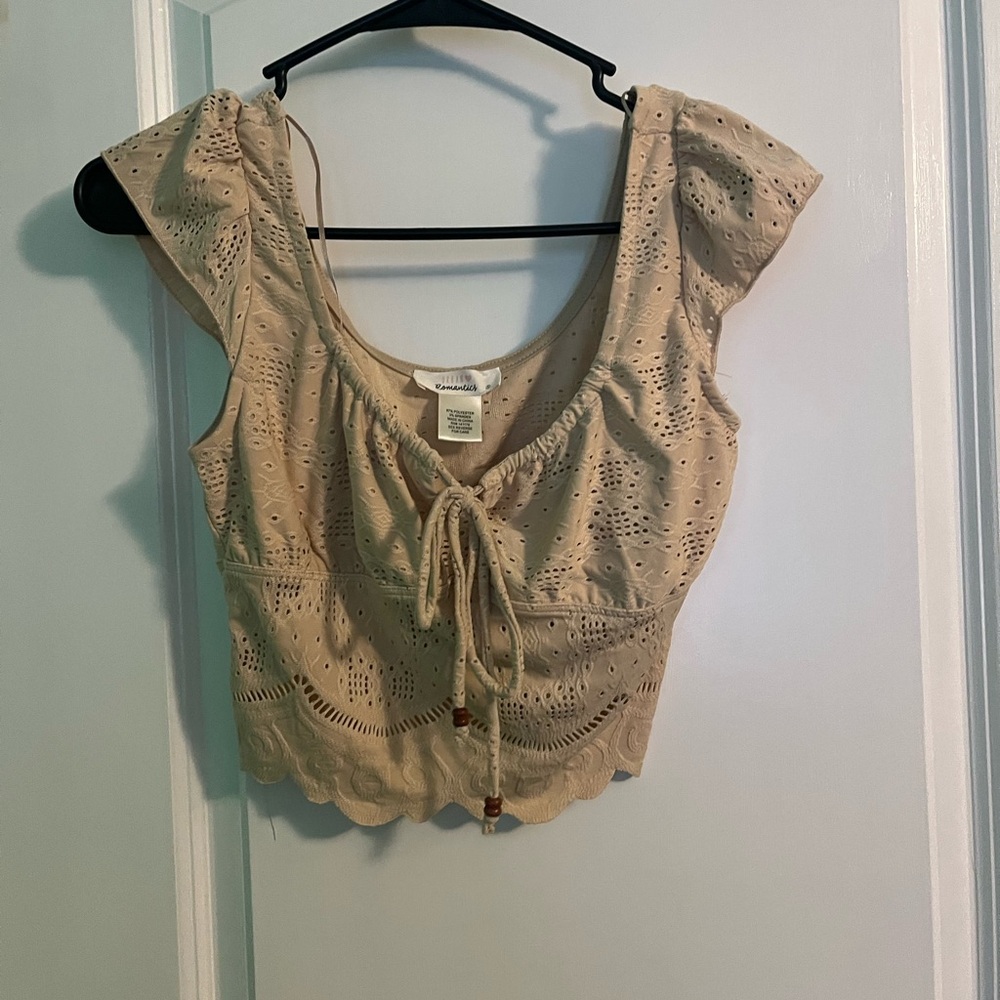 Beige Eyelet Crop Top